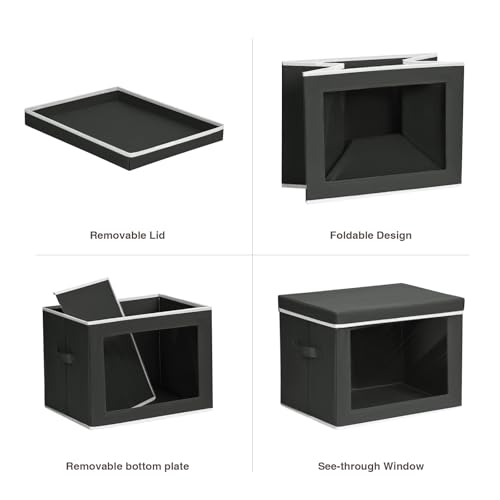 Image of Homsorout Stackable Storage Bins with Lids - Medium Storage Box with Lids, Foldable Closet Boxes for Organizing, Wardrobe Clothes Organizer with Window, Cubes Bins for Living Room, 5 Pack, Black