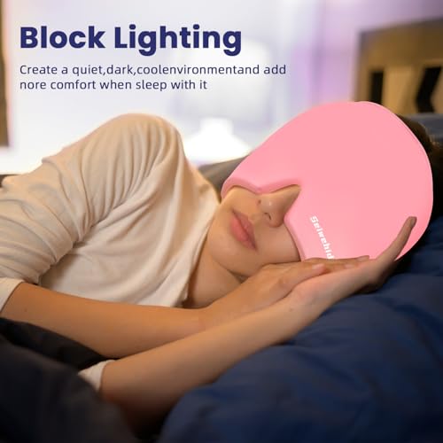 Image of Migraine Headache Relief Cap Head Ice Pack Wrap Cold Cap Hat for Migraines Headache Tension Stress Hangover Cap Ice Beanie Cooling Gel Pink