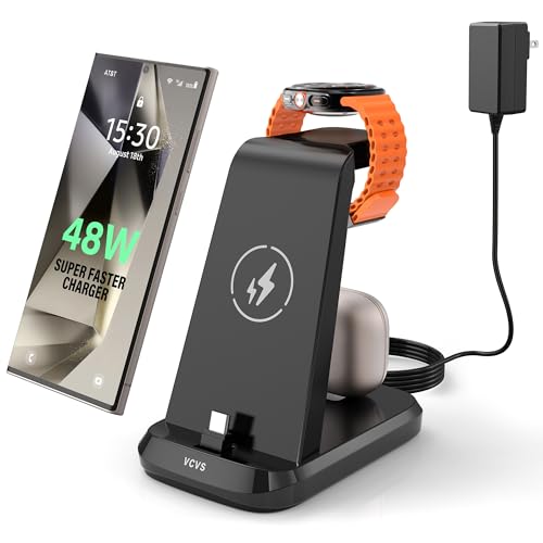 48W Super Fast Charging Station for Samsung Devices, 3 in 1 Charger Via USB C, Galaxy Watch Charger for Samsung Galaxy Watch Ultra/7/6/5/4/3, Galaxy S24/S23/S22/S21/Note20/Z Flip 5/Fold 5, Buds2/Pro