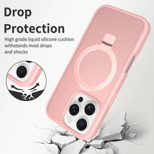 Image of Magnetic for iPhone 16 Pro Case, 6.3 inch, Compatible with MagSafe, Rugged Kickstand, Not-Yellowing Military-Grade Protection, Matte Pink