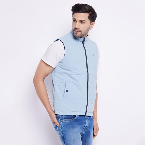 Image of Duke Men's Polyester Stardust Sleeveless Reversible Jacket (SDZ3054 Sky Blue XL), Standard Length
