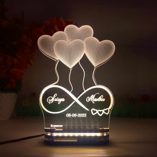 lampees Personalized 3D Illusion LED Table Lamp | Floral Alphabet Customized Name Lamp for Birthday Anniversary, Wedding, Marriage, Valentine Day (Warm White)(LV-016)