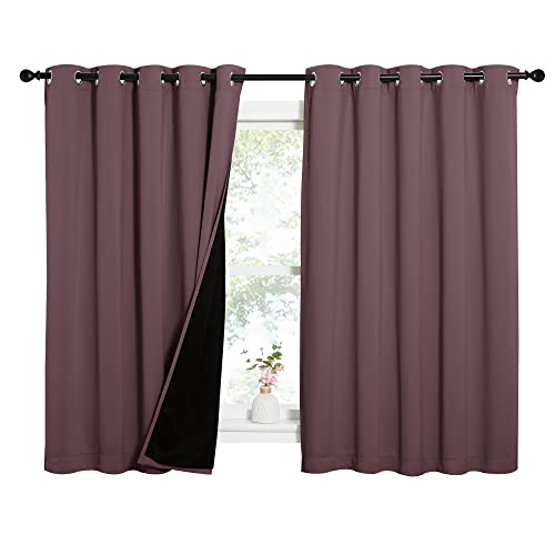 Image of NICETOWN Dry Rose 100% Blackout Lined Curtains, 2 Thick Layers Completely Blackout Window Treatment Thermal Insulated Drapes for Kitchen /Bedroom (1 Pair, 62 inches Width x 63 inches Length Each Panel)