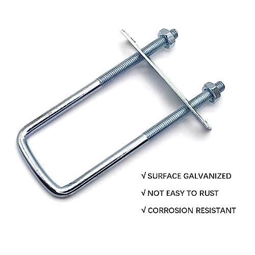 Image of TEN-HIGH U Bolt,6 Sets Galvanized Square U Bolts, U Bolts Accessories with Nuts, Frame Plate, Round Washers for Boat Trailer Hardware Plumbing(M8*80 * 120mm)