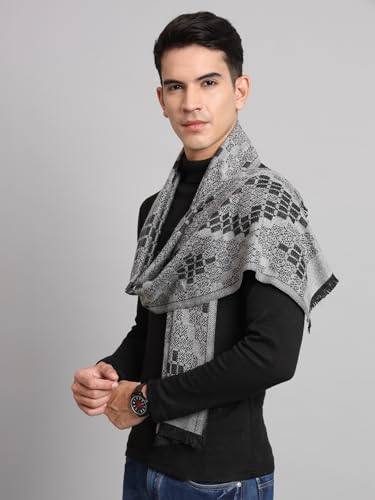Image of Ravaiyaa - Attitude is everything Men's Geometric Pattern Casual Muffler Winter Wool Long Scarf 72 inchx14 inch Inch (Grey)