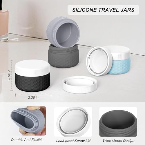 Travel Containers for Toiletries, Portable Size Containers, TSA Approved Travel Size Toiletries, Silicone Cream Jars, Leak-proof Skincare Essentials for Cream lotions (Dark Gray)4