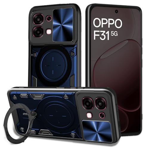 Image of AESTMO Armor Oppo F31 / F33 5G Bumper Back Case Cover | Ring Holder & CD Pattern Sliding Camera Shutter Cover | Back Case Cover for Oppo F31 / F33 5G (Blue)