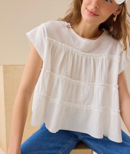 Babydoll Tops Women Cap Short Sleeve Flowy Peplum Tee Shirts Ruffle Hem Tiered Cute Teen Girl Loose Y2k Crop Blouse2
