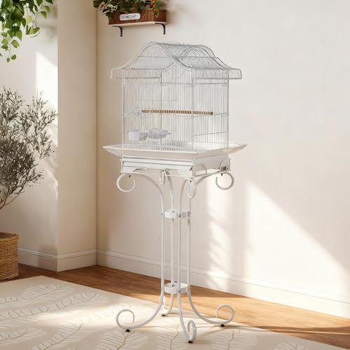 58 Inch Vintage Bird Cage - Scrolled Victorian Style Metal Parrot Cage with Bowls, Pull Out Tray, Non-Toxic Coating, Heavy Duty Wrought Iron Parrot Cage for Parakeets, Cockatiels, Conures - 25 Lbs