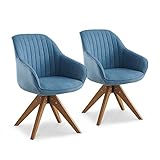 Zouron Esstisch Stühle 2er Set Blau Samt Küchenstuhl Schminktisch Stuhl Wohnzimmer Sessel Drehstuhl Lounge Sessel Clubsessel Fernsehsessel mit Armlehne & Holzbeine