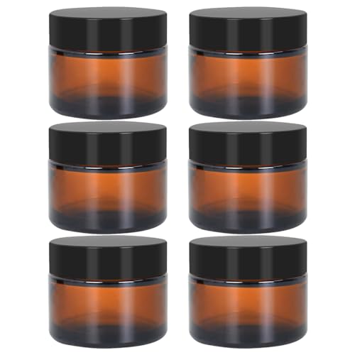 Aililong Lot de 6 bocaux à crème, 50 ml, en verre ambré, transparent, pour cosmétiques, lotions, pommades, huiles essentielles, mini bougies