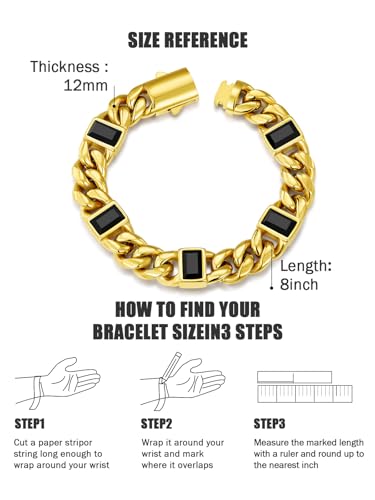 Pulsera Cuban Link 18K Oro 12mm con Onyx Negro 8in miniatura 5