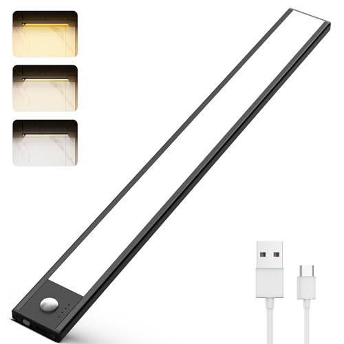 NOVTEKE Unterbauleuchte Küche LED, Dimmbar Schrankbeleuchtung mit Bewegungsmelder 3 Farbmodi Dimmbar, 2500mAh Aufladbar Led Lichtleiste für Küche, Theke, RV, Treppe, Badezimmer