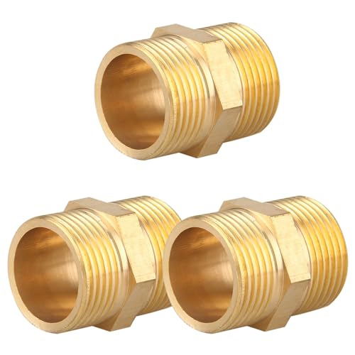 Racor de latón de doble tetón macho G3/4'(Ø 25,7mm),3PCS Racor de doble tetón hexagonal G3/4' macho/macho,Pieza de conexión 2 racores de rosca macho Racores de latón Racor roscado