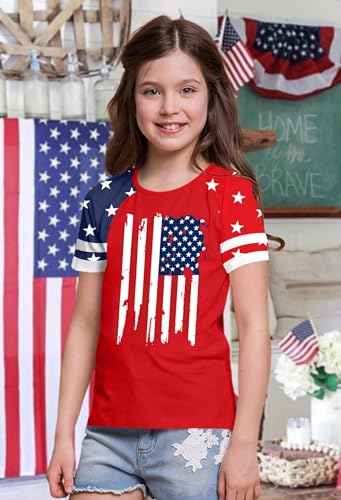 Boys Girls USA Shirts Kids 4th of July Shirts American Flag Tshirt Patriotic Top Independence Day Outfit 5-13y3