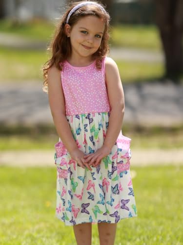 Vieille 4T Dress for Girls Summer Dresses Size 5 Hollow Tie Back Beach Sundress with Pockets Hot Pink — view 4