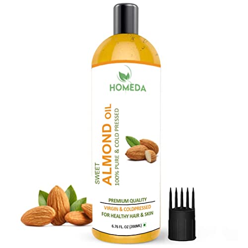 Image of Pure Cold Pressed Sweet Almond Oil for Face, Hair Growth, Skin, Baby Massage - 200 ml - 100% pure (Organic Badam Oil for face glowing skin, Odorless)