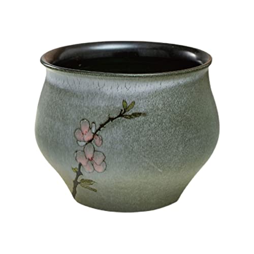 Macetas de jardín para interiores y exteriores, macetas de cerámica para orquídeas, macetas pequeñas con agujeros de drenaje, pintadas a mano, flores de ciruela, macetas decorativas (color: 1) (latón)