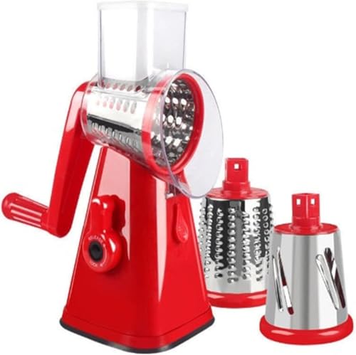 Zdaqian 千切りスライサー 野菜カッター スライサー 千切り おろし器 厚み調節 多機能 回転式 すりおろし 細切り チーズ削り 調理器具 取り外し可能 お手入れ簡単 (レッド)