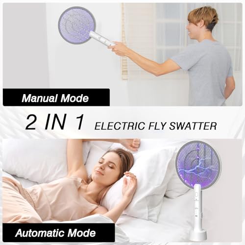 Image of Bug Zapper Racket, 2 in 1 Mode Fly Swatter USB Rechargeable, 4000V Electric Fly Zapper with 3 Layer Safety Mesh,Electric Racket for Kitchen, Home, Garden and Outdoors