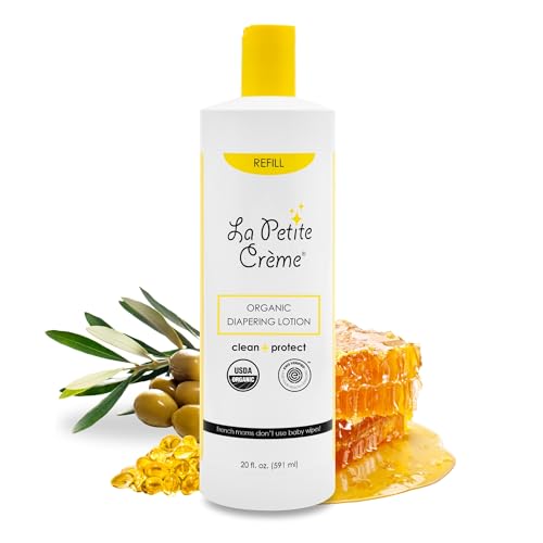 Image of La Petite Creme French Premium Diapering Lotion - Diaper Cream Alternative to Baby Wipes - Gentle Moisturizer & Skin Cleanser with USDA Certified Organic Ingredients - Baby Essentials (20 oz)