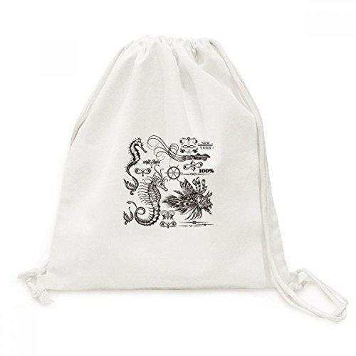 Sac cordon hippocampe noir en toile pour voyage