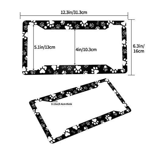 Paw Print License Plate Frames - 2 Pack Car License Plate Holder Personalized Metal Dog Paw License Plate Frame For Us-Canada Cars 4 Hole Auto Car Tag For Women/Men #TOP2