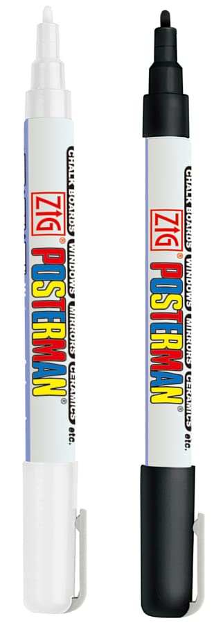 Zig Posterman Fine White & Black 1MM Markers Are Effective On Surfaces Such As Glass, Plastic, Metal, Wood And Stone Permanent Marker For Lettering, Calligraphy, Illustration, Art, Drawing, Writing,