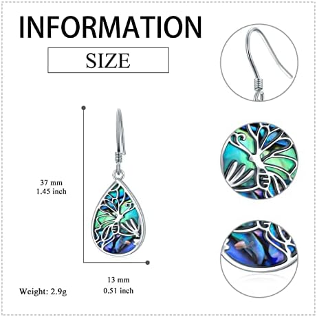 VONALA Sterling Silver Filigree / Butterfly Abalone Earrings for Women Abalone Dangle Drop Earring Abalone Jewelry Gift for Teens Girls Daughter Mom Birthday
