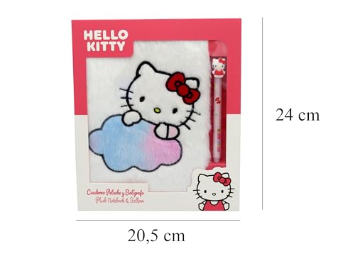 CYPBRANDS - Hello Kitty, Sanrio, Geschenkset, Notizbuch, Plüschbuch, Kugelschreiber, Weiß, offizielles Produkt, weiß, Sanrio Hello Kitty Set Plüsch-Notizbuch und Kugelschreiber