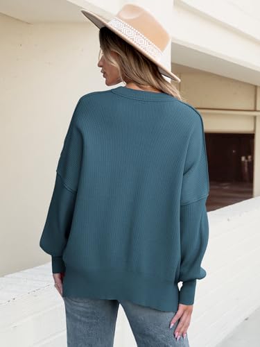 Image of ANRABESS Women Oversized Sweaters Batwing Long Sleeve 2026 Fall Outfits Crewneck Casual Knit Side Slit Fashion Pullover Top