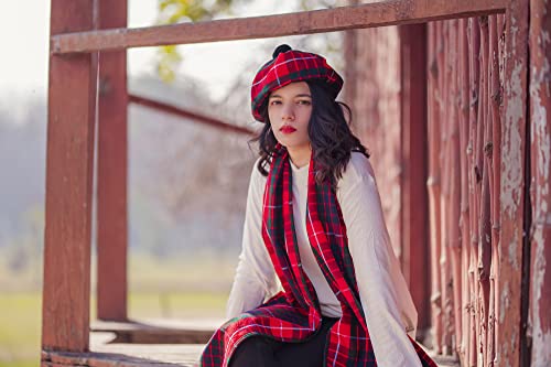Scottish Traditional Set of Tam o' Shanter Flat Bonnet, Acrylic Wool Kilt Hat and Scarf in Many Tartans2