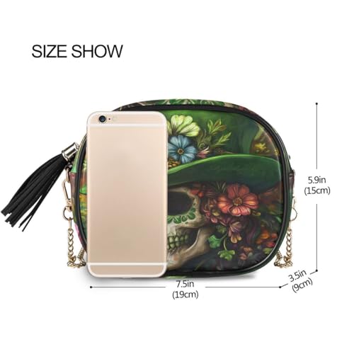 ALAZA Women's St Patrick's Day Floral Skull PU Leather Crossbody Bag Shoulder Purse with Tassel3