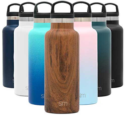Simple Modern 17oz Ascent Water Bottle - Stainless Steel Flask w/Handle Lid - Brown Hydro Double Wall Tumbler Vacuum Insulated White Small Reusable Metal Leakproof Pattern: Wood Grain
