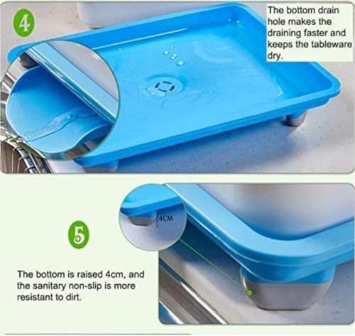 RENARSH Plastic Kitchen 2 Layer Sink Dish Plate Drainer Drying Rack Wash Organizer with Tray Utensil Holder Basket (Blue) - Image 7 thumbnail