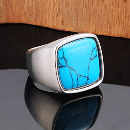 Turquoise Ring for Men Stainless Steel Classical Statement Band Ring Size 7-124