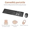 Amazon Basics mouse wireless ricaricabili, tastiera full size ultrasottile e silenziosa con tastierino numerico, Nero