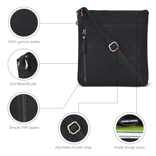 Image of Leather Crossbody Bags for Women - Ladies Sling Handbags - Medium Cross body Purses Handbags - Purses For Women (Vintage Black)