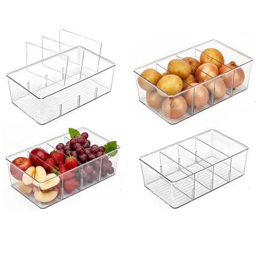 AIYULONG 4er Set Kühlschrank Organizer mit 4 Fächern, BPA-Freie Küche...
