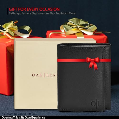 Image of RFID Leather Trifold Wallets for Men - Handmade Slim Mens Wallet Credit Card Holder with ID Window