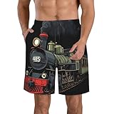 Men & Boys Classic Fit Swim Trunks for Beach Gym Sport Quick Dry Drawstring Basic Board Shorts with Pockets, Underwear Steam Train Fashion Cargo Short