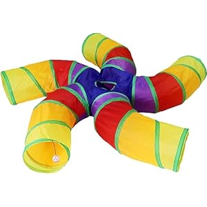 Foodie Puppies Interactive Foldable Hiding 5-Way Curved Tunnel with Hanging Ball for Cats (Swirl Patels Tunnel) | Puzzle & Training Cave Suitable for Cat, Kitten, Rabbit, Guinea Pig & Puppies