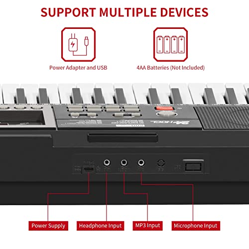 24Hocl 61 Keys Keyboard Piano Lighted Keys For Kids Teens Beginners Birthday Children's Day Best Gift, Electronic Portable Digital Music Piano With Mic, Music Stand, Powered By Ul Adapter/Battery #TOP4