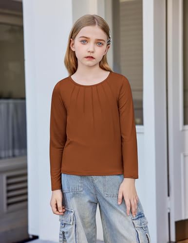 Arshiner Girls Pleated Long Sleeve Shirts Crewneck Casual Fashion Tops Blouse Tee2