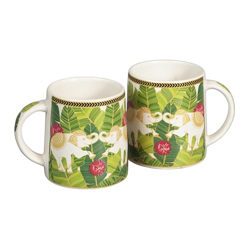 Image of Miah Neelmayur Royale Floral Ceramic Cup Set - Set of 2 | 10.16 cm x 6.85 cm x 8.89 cm | Handcrafted Coffee & Tea Mugs | Microwave & Dishwasher Safe | Vibrant Garden-Inspired Design