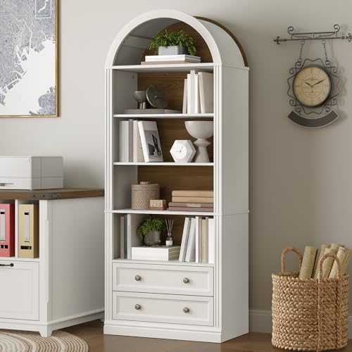 RALGEND Farmhouse Arched Bookshelf, 7 Tiers Arch Bookcase with 2
