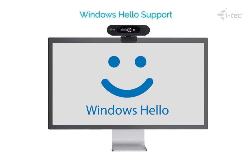 i-tec Solomon WH200 Webcam 2K mit Native Unterstützung für Windows Hello, Hochwertiges Mikrofon und Integrierte Datenschutzabdeckung zum Schutz des Benutzers