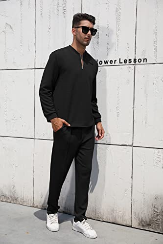 Fznhql Men's Casual Tracksuit Set Long Sleeve Sweatshirt And Sweatpants Set Fashion Fall Winter Running Jogging Athletic Sweat Suits Black L #TOP3