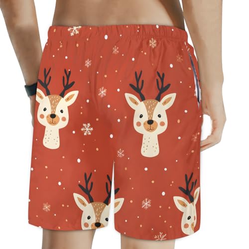 Men's Swim Trunks Size S Deer Head Motif with Mesh Lining Soft Breathable Quick Dry Beach Shorts Coral Red2