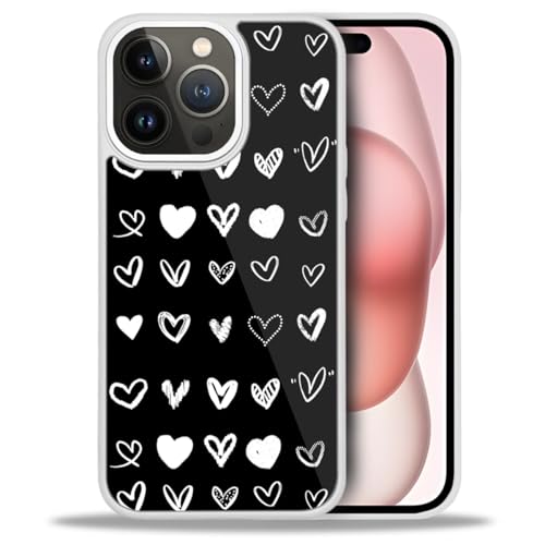 Coque iPhone 14 Pro Max argentée au design cœur noir, finition premium antichoc